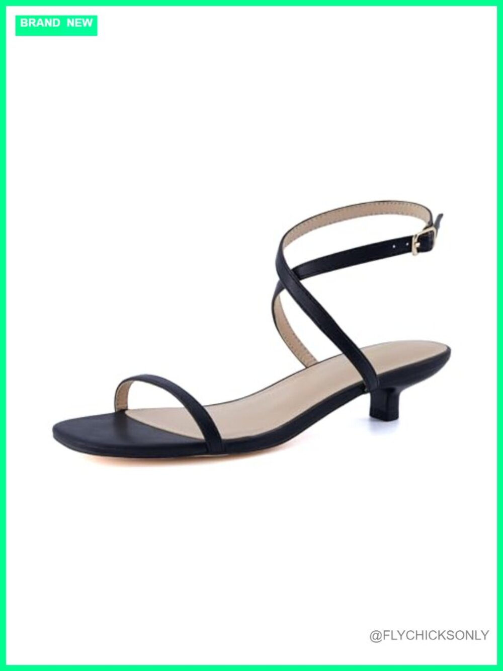 Women's Kitten Heel Ankle Wrap Sandal Faux Leather Adjustable Buckle Open Toe